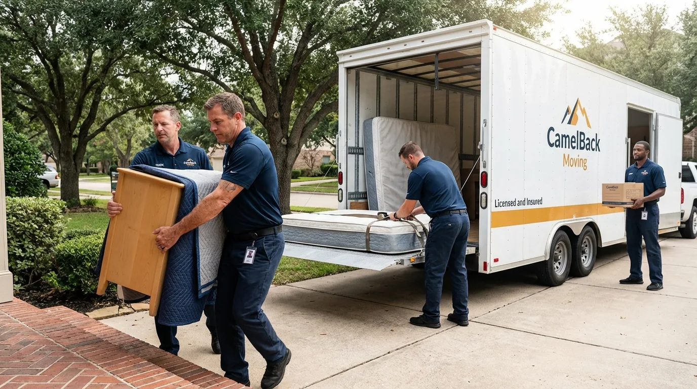 Crew loading residential truck for cross-state move from LaBelle, FL